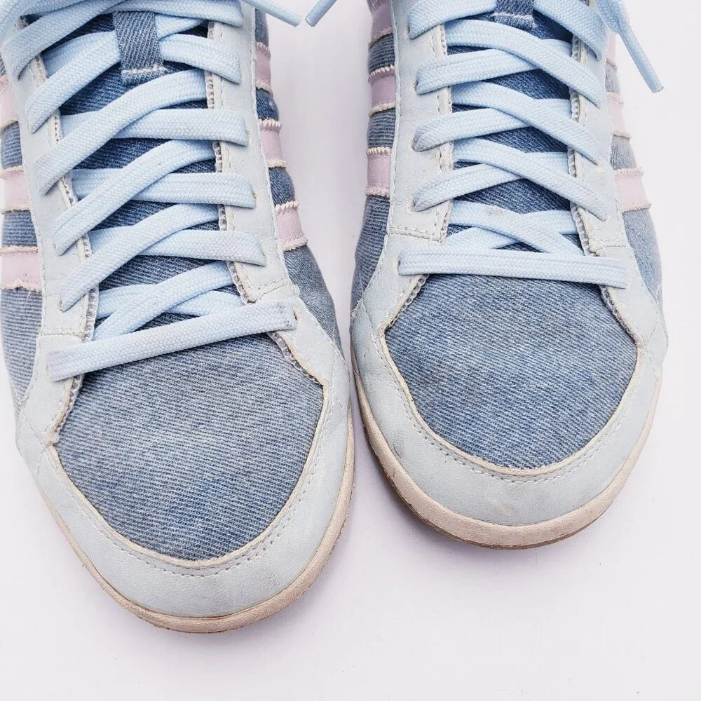 Adidas reGround Grum Hi-Top Sneaker Blue Lace Up Pink Stripe Women's Size‎ 10
